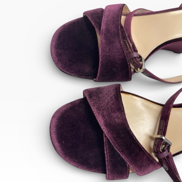 Nine West Plum Velvet Ankle Strap Wedge Heels Wedding Guest Size 7 - Picture 4 of 8